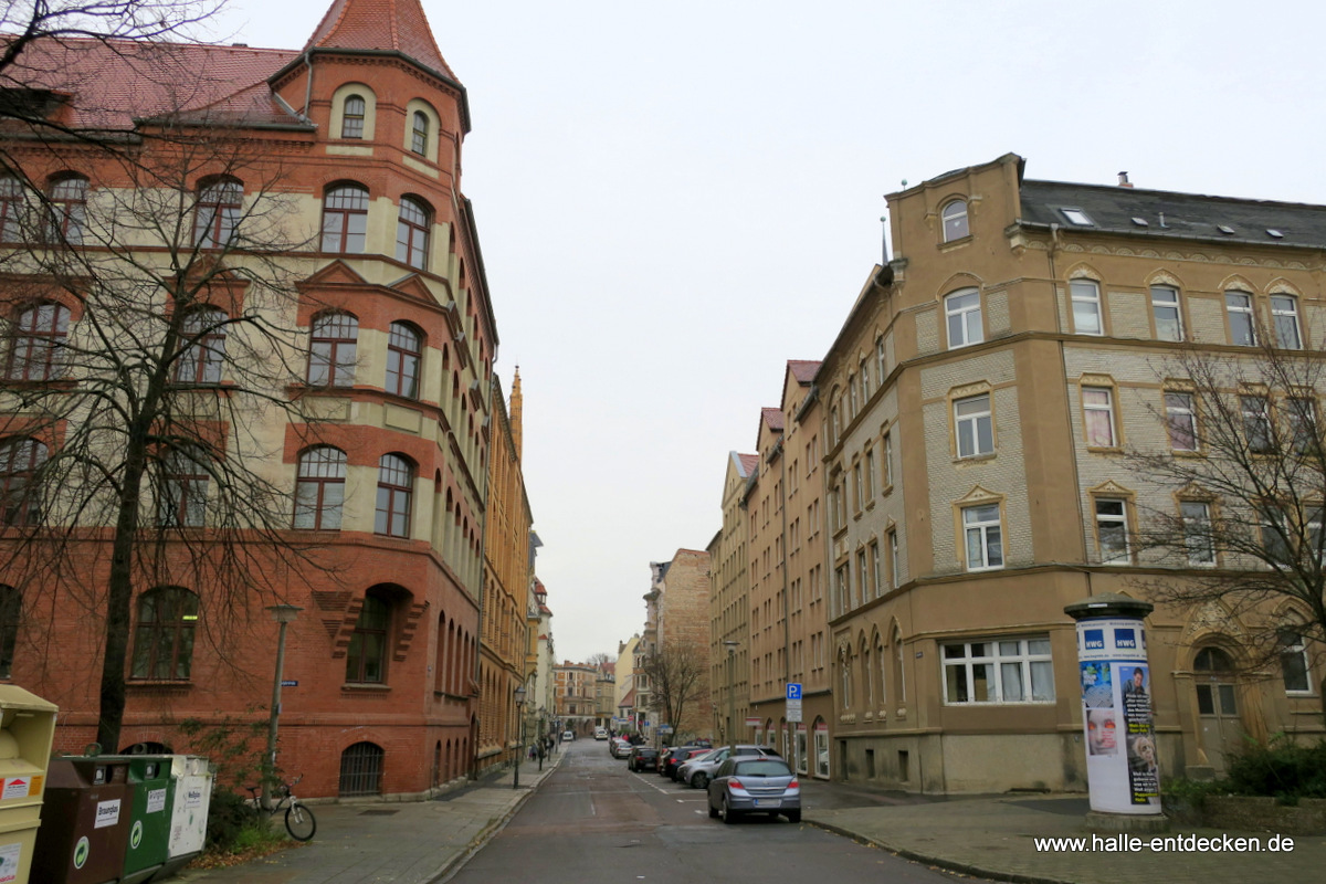 Blick in die Oleariusstraße in Richtung Hallmarkt.