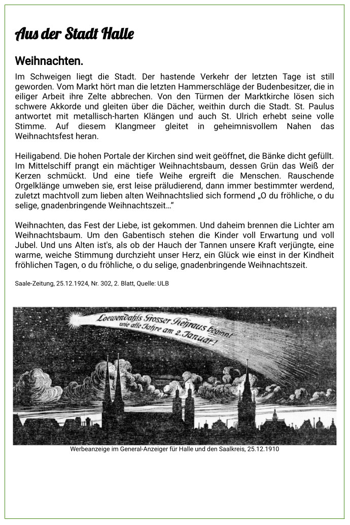 Weihnachtsgrüße aus der Saale-Zeitung vom 25.12.1924.