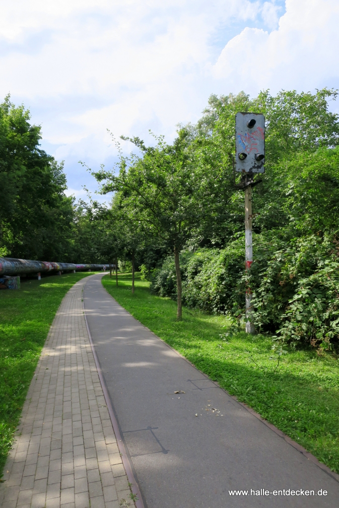 Die Hafenbahntrasse am Gesundbrunnen in Halle