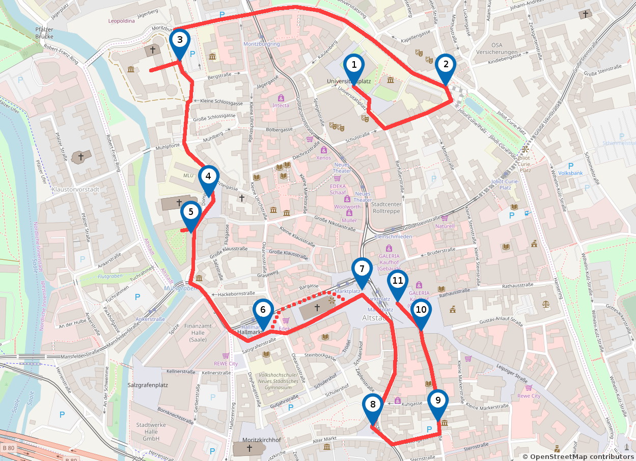 Karte: Stadtrundgang Halle (Saale) - (Nicht nur) Für Studenten