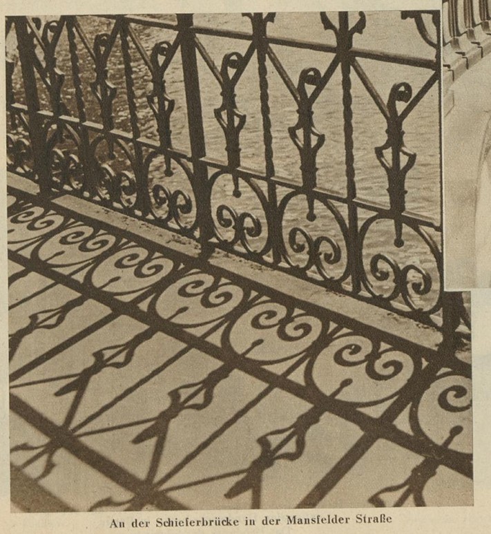 Schattenspiel an der Schieferbrücke in Halle im Jahr 1938.