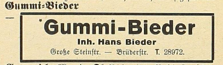 Gummi-Bieder in der Großen Steinstraße in Halle - Werbeanzeige im Adreßbuch für Halle und Umgebung