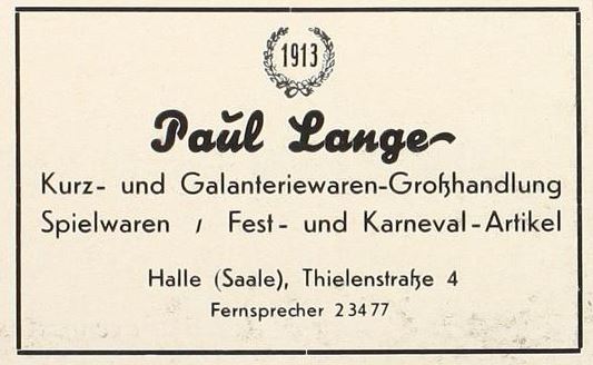 Paul Lange in der Thielenstraße in Halle, Werbeanzeige im Adreßbuch für Halle und Umgebung