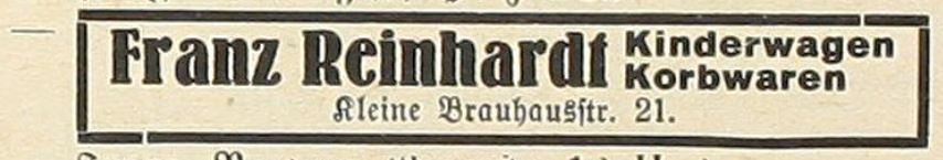 Franz Reinhardt in der Kleinen Brauchhausstraße 21 in Halle (Saale), Hallesches Adreßbuch mit Umgebung, Teil I Haushaltsvorstände nach Namen, Seite 281