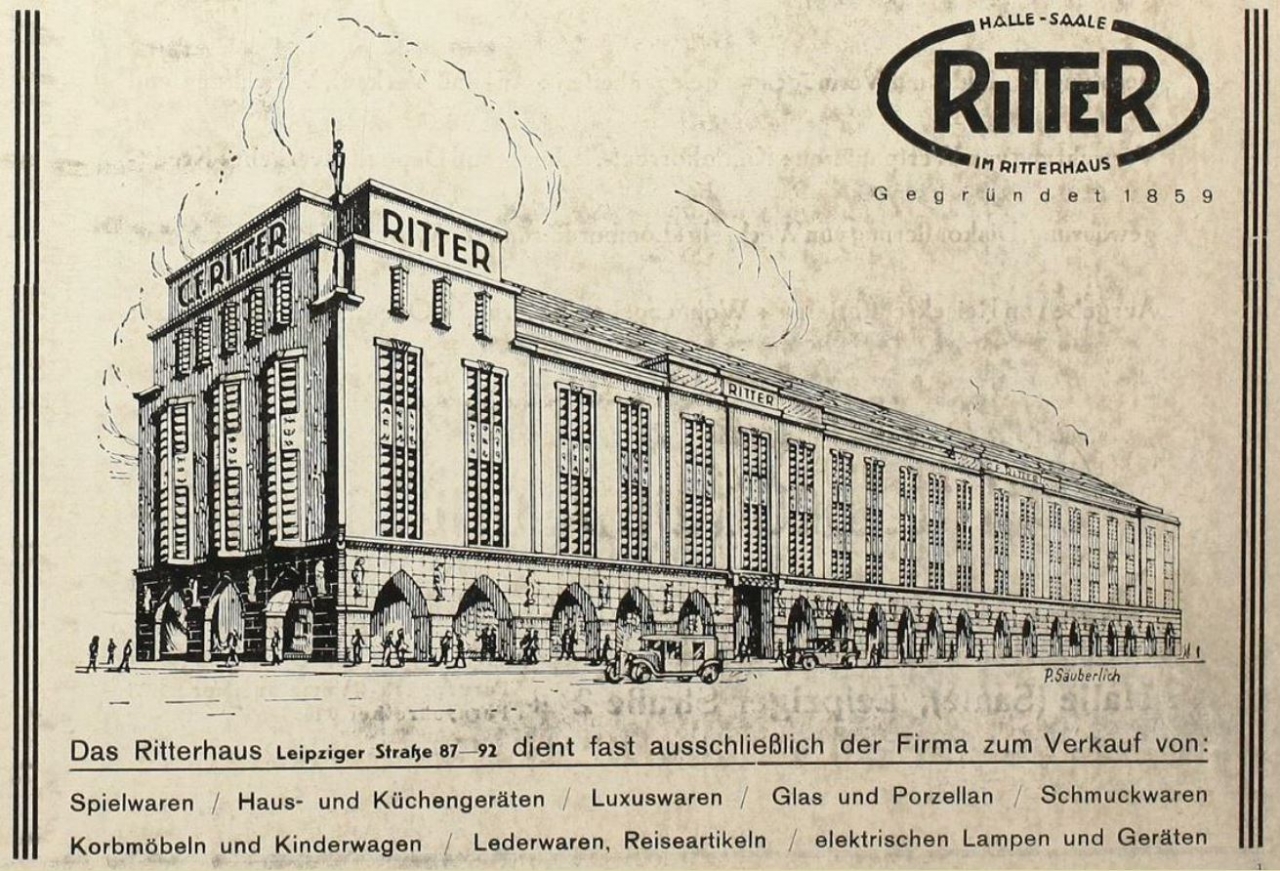 Ritter im Ritterhaus in der Leipziger Straße 87-92 in Halle, Geschäftsanzeige im Adreßbuch für Halle und Umgebung