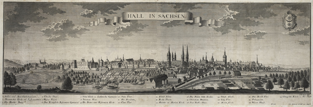 Ansicht von Hall in Sachsen (Halle) um 1760.