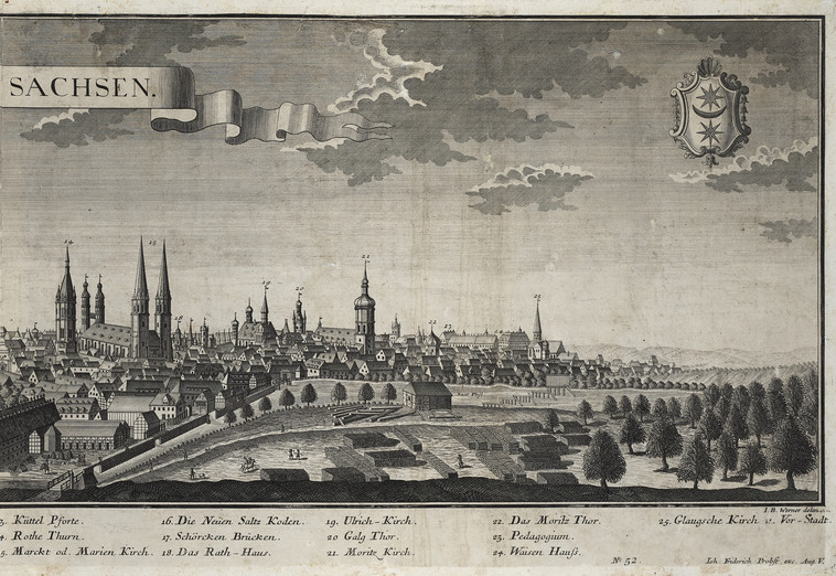 Hall in Sachsen um 1760. Detailansicht rechte Seite.