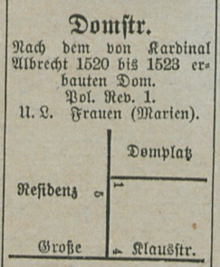 Schema der Domstraße aus dem Adressbuch von 1927.