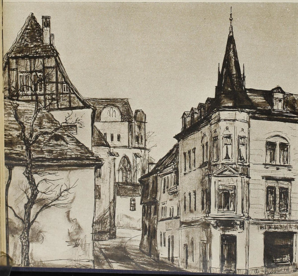 Blick in die Domstraße. Gezeichnet von Kurt Marholz.