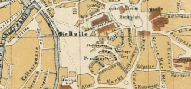 Der Hallmarkt in Halle, Stadtplan von 1883.