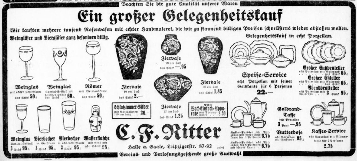 Eine Anzeige des Kaufhaus Ritter in den Hallesche Nachrichten.