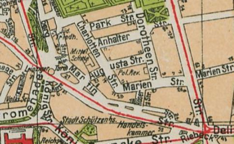 Die Charlottenstraße in Halle im Stadtplan von Halle 1927.