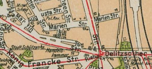 Die Marienstraße in Halle, Stadtplan aus Hallesches Adressbuch von 1927.