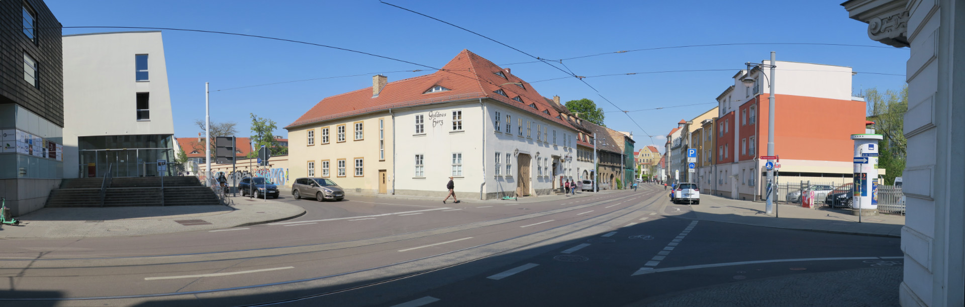 Mansfelder Straße in Halle. Kreuzung Ankerstraße und Herrenstraße mit dem Goldenen Herz.