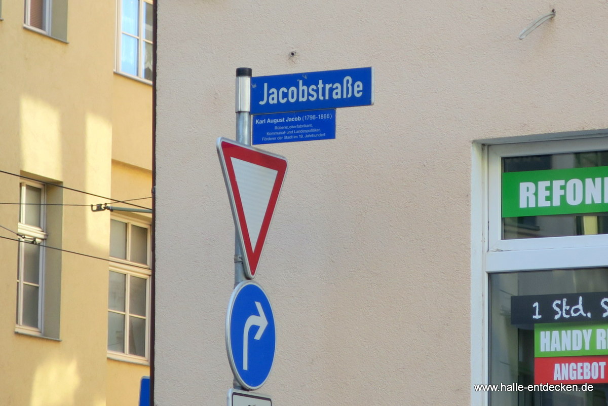 Neues Straßenschild der Jacobstraße.