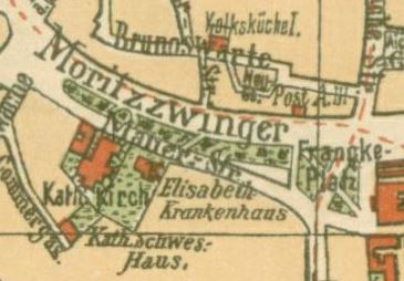 Auszug aus dem Stadtplan des Halleschen Adreßbuchs 1901. Hier ist auf der Nordseite noch die bebaute Fläche zu erkennen.