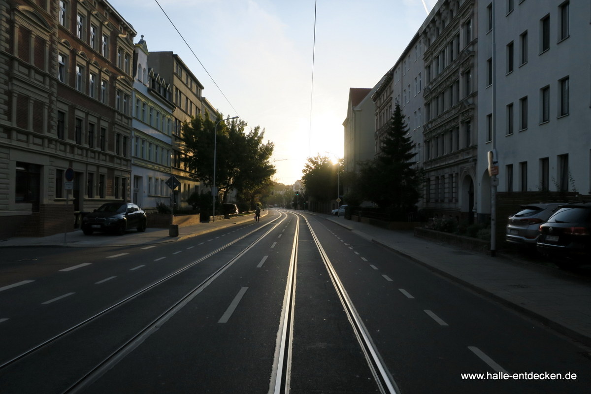 Sonnenaufgang in der Torstraße in Halle (Saale).