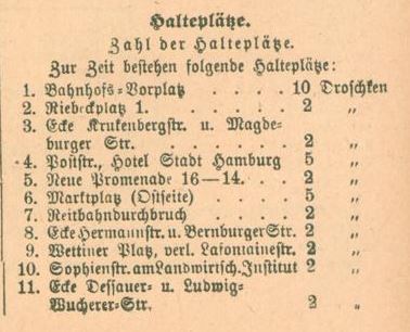 Droschken-Halteplätze (Haltestellen) 1920 in Halle an der Saale.