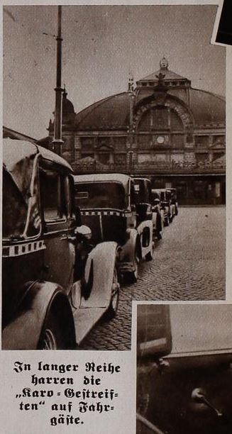 Der Bahnhofsvorplatz im Jahr 1931 mit wartenden Taxis.