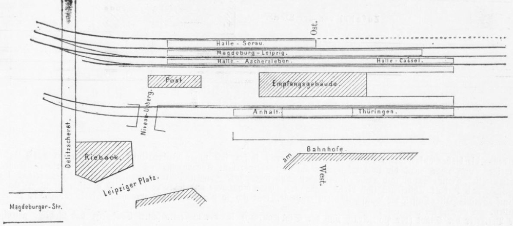 Saale-Zeitung: Lageplan Bahnhof 1881